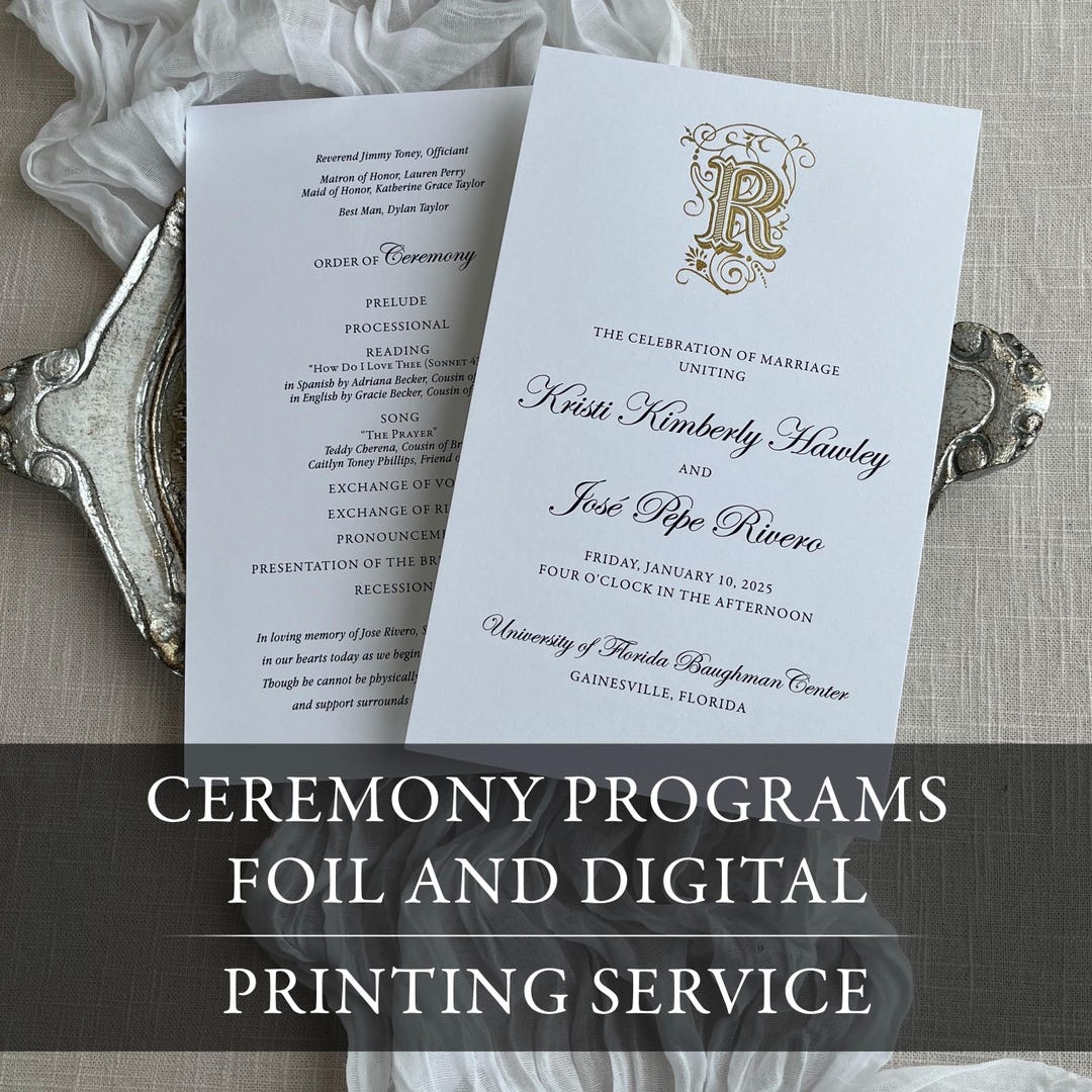 Program Printing. Order Wedding Program Printing Service Gold Foil & Digital Ceremony Programs ...