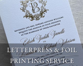 Printing Service for Letterpress & Foil Wedding Invitation Suite Print and Ship Service Elegant Save the Date Card Stationery Set Invitation