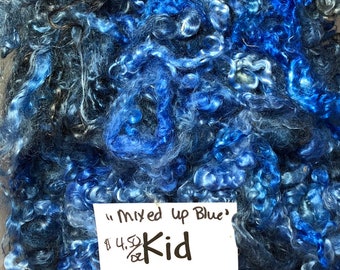 Mixed Up Blue; Kid Mohair Locks, Corriedale