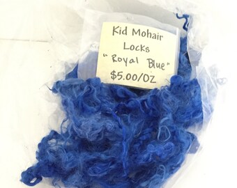 Royal Blue Kid Mohair Locks, Roving , Fin & Corriedale