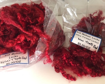 Now Thats Red Kid Mohair Locks, Roving and Corriedale