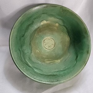 Studio Pottery Bowl Matte Jade Green Gray Brown Signed RB 10