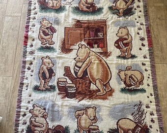 Manta de tapiz tejida vintage de Winnie the Pooh, estilo clásico de Disney, 48x72 pulgadas, Goodwin Weavers.
