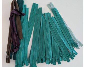 Mixed Lot Nylon Coil Zippers Green & Brown Assorted Sizes 5-6.5" Sewing Notions