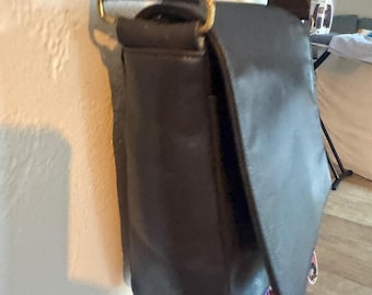 Vintage Coach MUSEUM zwart lederen schoudertas crossbody klep messing hardware