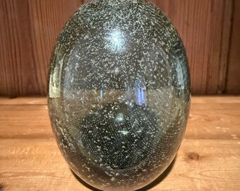 Vintage Controlled Bubble Art Glass Egg Vase Smoky Green Charcoal MCM