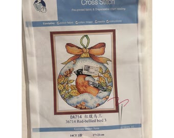 Red-bellied Bird 3 Cross Stitch Kit 14CT Pre-printed Cotton 17x21cm DA714 DIY