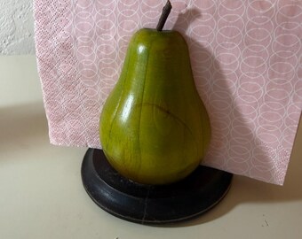 Aty Kawa Hand Carved Wood Pear Napkin Holder Green Bogota Colombia Folk Art