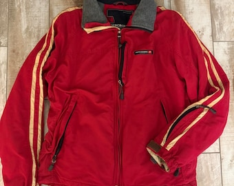 Abercrombie & Fitch Mens Red Vintage Windbreaker Racing Stripe Jacket Small