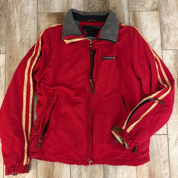 Abercrombie & Fitch, Abercrombie & Fitch Mens Red Vintage Windbreaker Racing Stripe Jacket Small