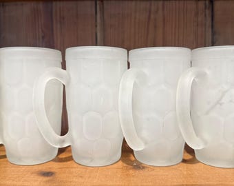 Set/4 Frosted Indiana Vintage Dimpled Glass Beer Steins Satin Finish Barware
