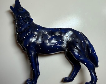 Call of the Wolf Figurine Celestial Constellation Midnight Blue Galaxy Sculpture