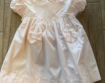 Feltman Brothers Vintage Pink Heirloom Baby Dress Lace Embroidery Bow 12M