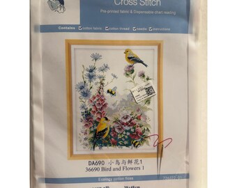 Bird and Flowers 1 Stamped Cross Stitch Kit 14CT 38x48cm DA690 DIY Embroidery