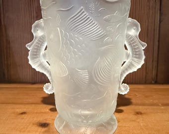 Vintage Josef Inwald Barolac Frosted Seahorse Vase Relief Aquatic Centerpiece