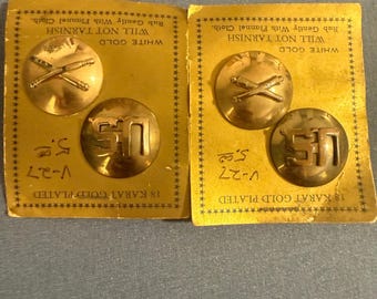 Vintage US Army Field Artillery 18K Gold Plated Collar Insignia Pins 2 Sets