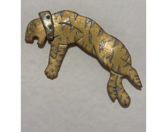 Vintage J Crawford Studio 1987 Tiger Brooch Signed Artisan Gold Silver Pin