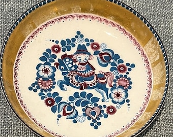 Handcrafted Enamel Trinket Dish Steinbock Email Austria Gold Details 4"