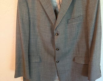 Austin Reed Houndstooth Blazer Mens 50L Black White 3 Button Sport Coat USA Made
