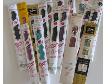 Vintage Zipper Lot 18pc Talon Coats Clark Sewing Bee Mixed Colors Sizes 7-22 in