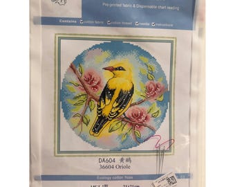 Oriole Bird Stamped Cross Stitch Kit 14CT Pre-printed Cotton Embroidery 21x21cm