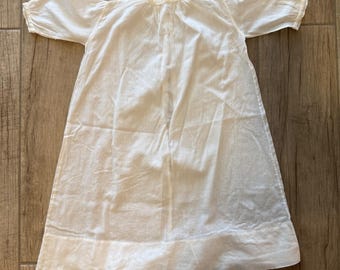 Vintage Antique White Cotton Christening Gown Baby Dress Lace Embroidery 22in