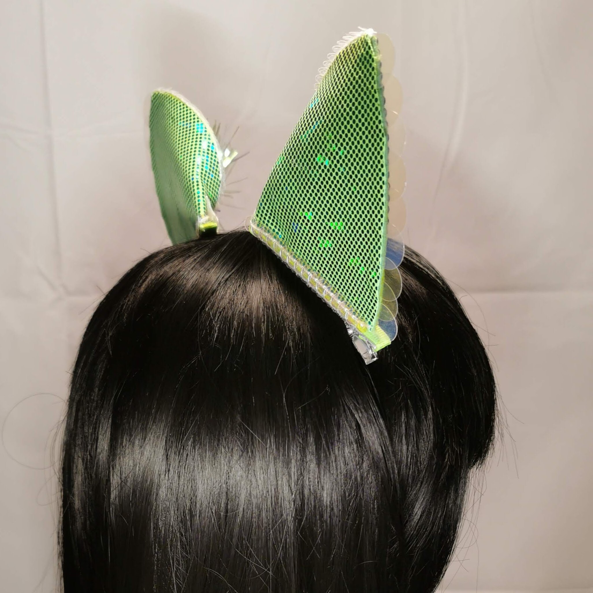 Iridescent crystal rhinestones and holographic green cat ears Etsy