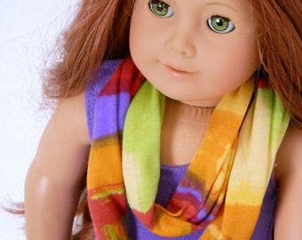 Doll Infinity Scarf Southwest Sunset Rainbow Stiped Scarf for 18" Dolls Orange Lime Purple Red Jersey Knit Loop Scarf to Match Girls Scarf