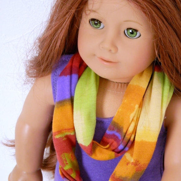Doll Infinity Scarf Southwest Sunset Rainbow Stiped Scarf for 18" Dolls Orange Lime Purple Red Jersey Knit Loop Scarf to Match Girls Scarf