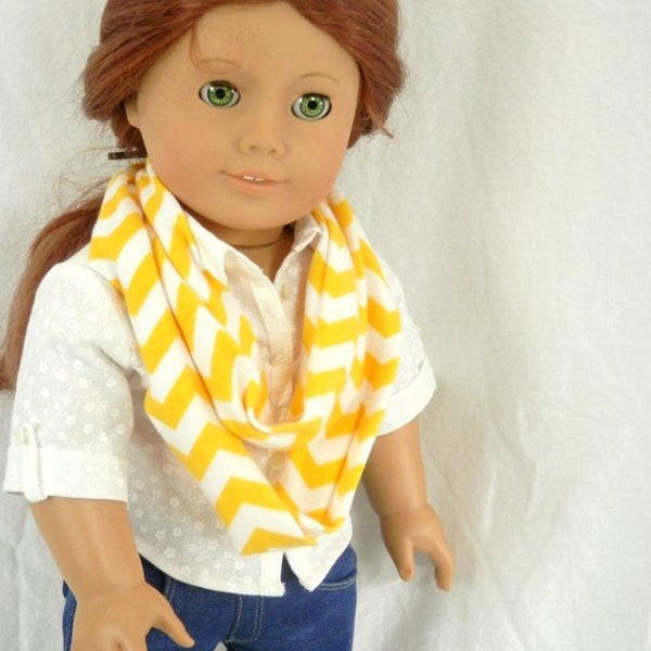 Sunny Yellow Chevron Jersey Infinity Scarf for 18" Dolls Handmade by Thimbledoodle