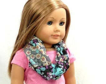 Infinity Scarf Turquoise and Purple Dasiy Flower Chiffon Fits 18 Inch Fashion Dolls to Match Girls Scarf Handmade by Thimbledoodle