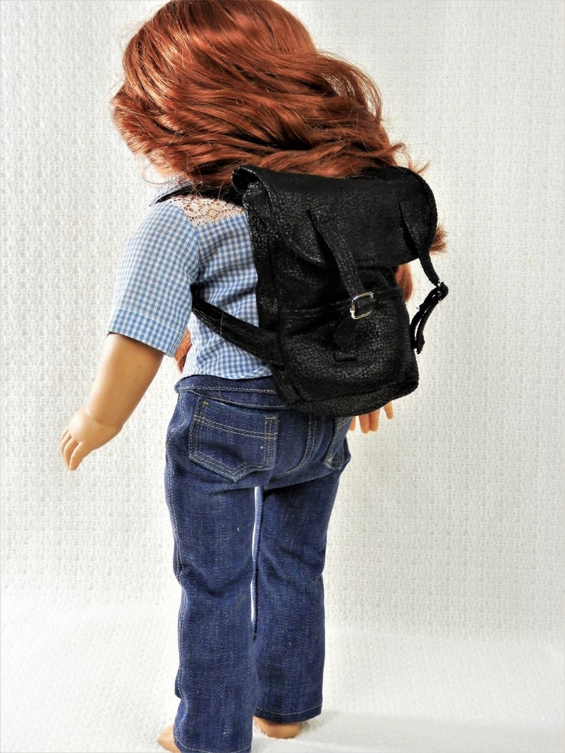 Handmade Black Leather Backpack for 18 Dolls / Fully Lined With Functioning Buckles / Faux