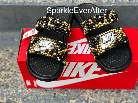 red nike slides double strap