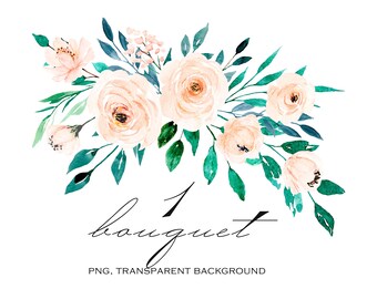 Watercolor Flower Bouquet Floral Clipart Wedding Flowers Etsy