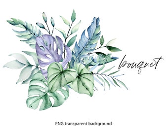 Download Free Watercolor Tropical Leaves And Flowers Orchid Clipart Png Etsy SVG Cut Files