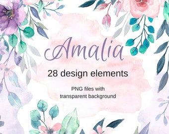 Free Commercial Use Watercolor flowers clipart set Amalia floral clipart wedding   7 arrangements png files with transparent background