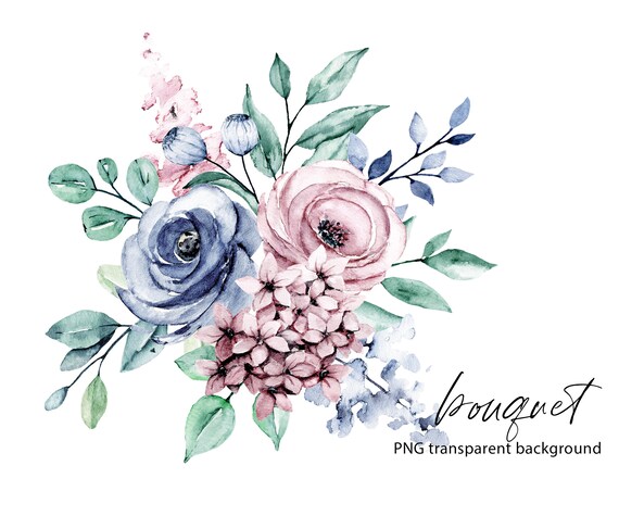 Watercolor Flower Clipart Floral Clipart Wedding Bouquet Etsy