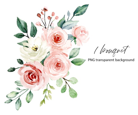 Watercolor Flowers Clipart Pink And Peach Bouquet Floral Etsy