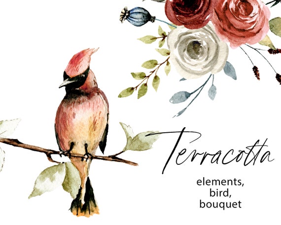 Download Free Watercolor Flowers Terracotta Roses Floral Clipart Set Etsy SVG Cut Files