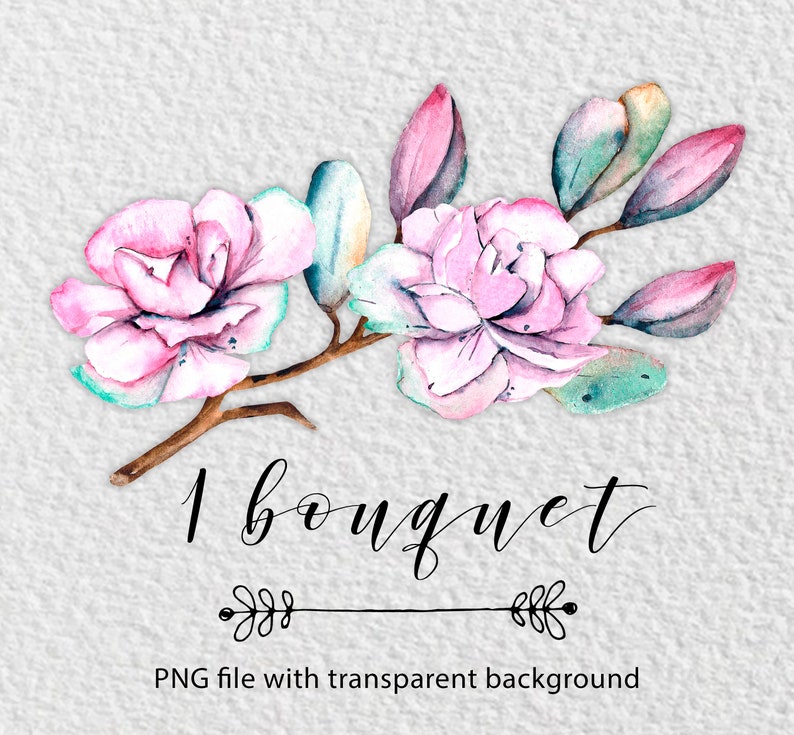 Watercolor flower clipart PNG file with transparent | Etsy