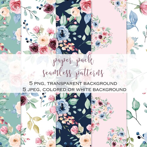 Watercolor Flowers Digital Paper Seamless Floral Digital | Etsy