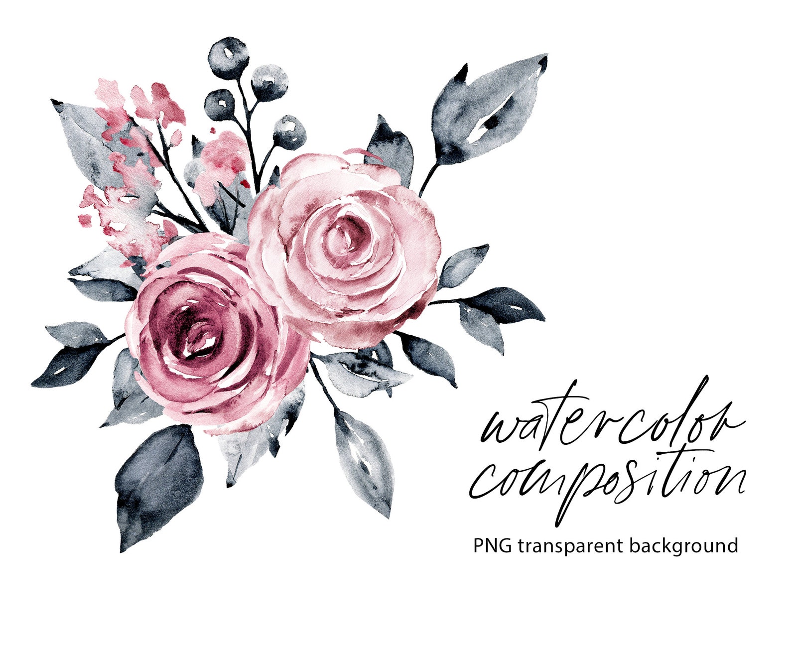 Blumen Clipart Aquarell rosa und grau floral Clipart | Etsy