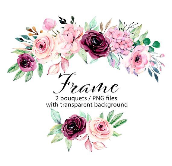 Watercolor Flowers Floral Clipart Frame With Bouquets Etsy