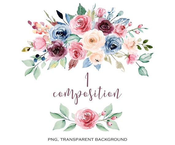 Watercolor Flowers Clipart Of Png File With Transparent Etsy