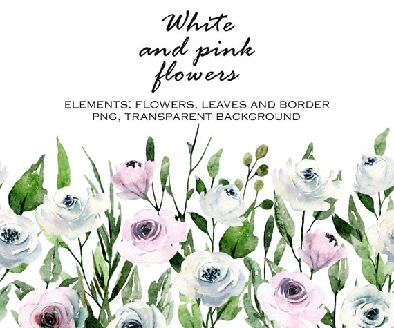 Watercolor Flower White And Pink Floral Clipart Set Aquarelle Etsy