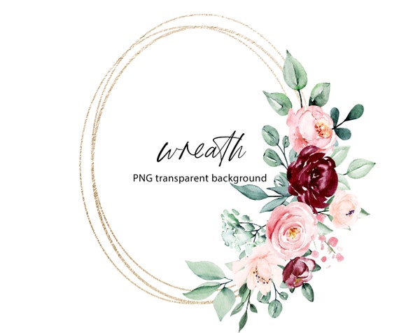 Watercolor Flowers Floral Clipart Gold Frame Wreath With Etsy Watercolor Flowers Floral Clipart Gold Frame Wreath With Etsy