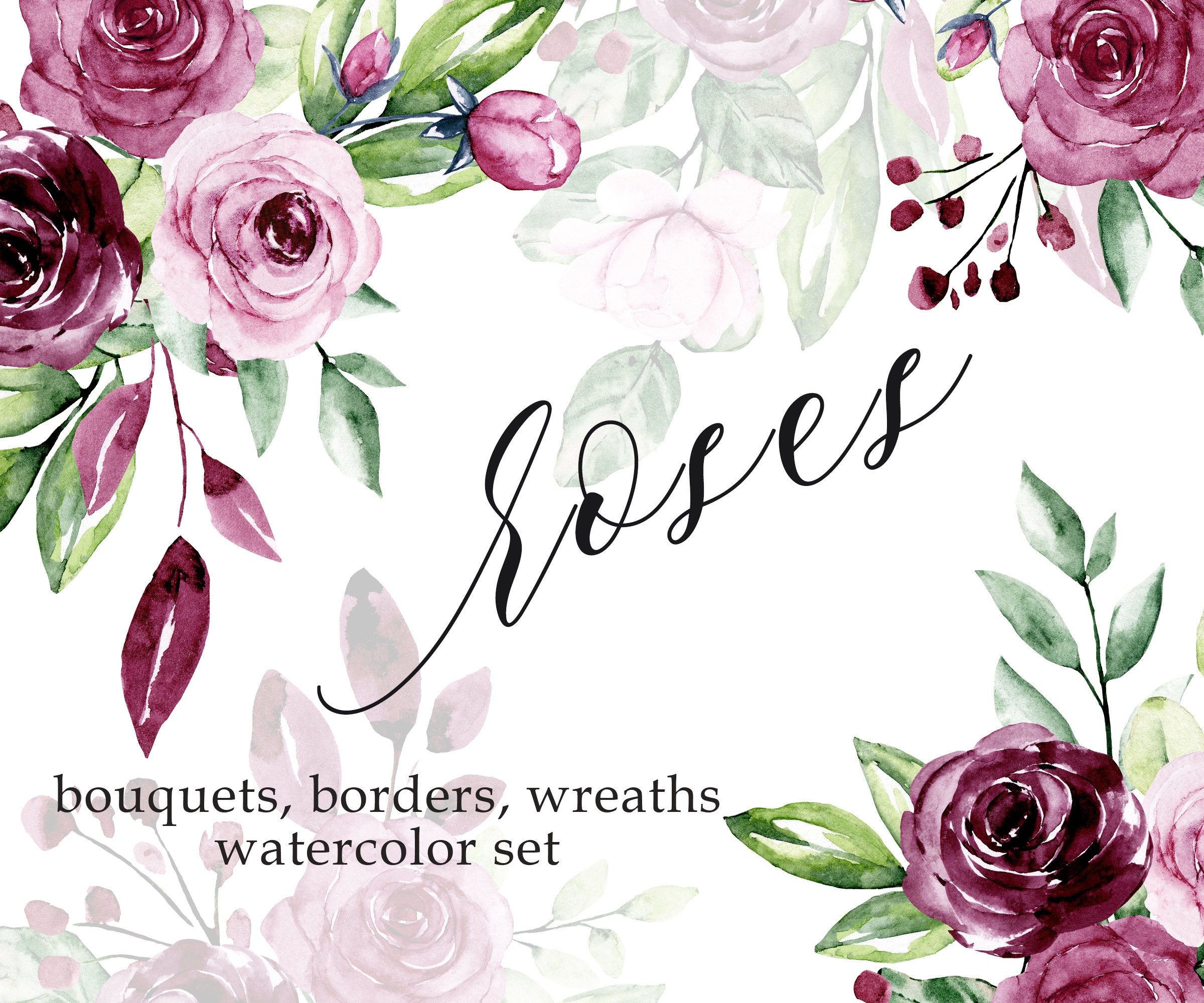 Watercolor Flowers Clipart Setroses Bouquets Wreaths Etsy Watercolor Flowers Clipart Setroses Bouquets Wreaths Etsy
