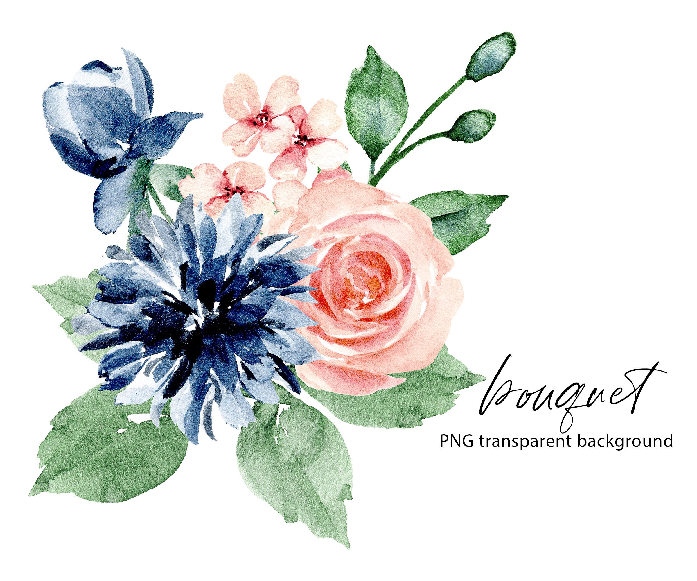 Blume Clipart Aquarell rosa und blau digitale Sublimation | Etsy