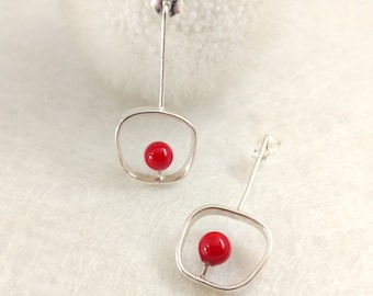 PoP- pendientes en plata con cuenta de vidrio roja - disponible en 2 tamaños