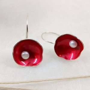 TiKiYa, many colors, big Sterling Silver earrings with hook and pearl, enamel